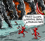 Managing Hell cartoon - global warming in hell