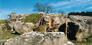 Reconstruction of a Stone Age rock shelter