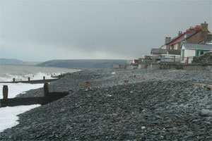 Borth beach at high tide